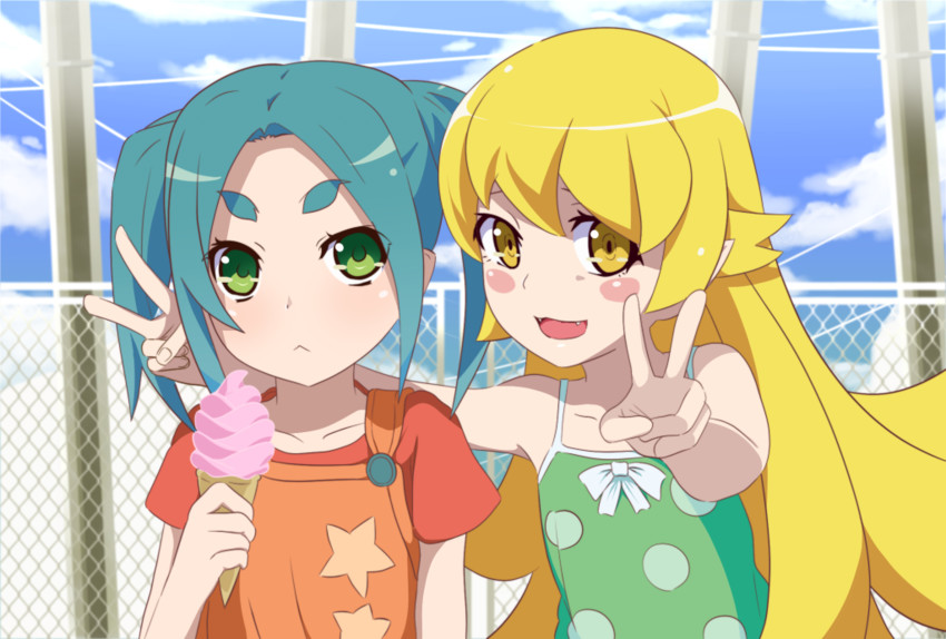 oshino shinobu and ononoki yotsugi (monogatari and 2 more) drawn by servachok