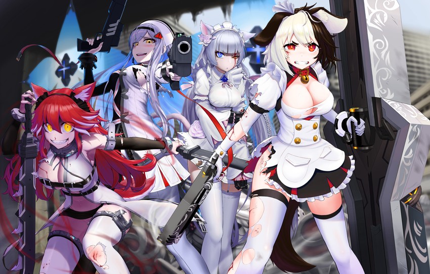hachiko of castling, perrault, black lilith, and fenrir (last origin) drawn by pump_(iklee321)