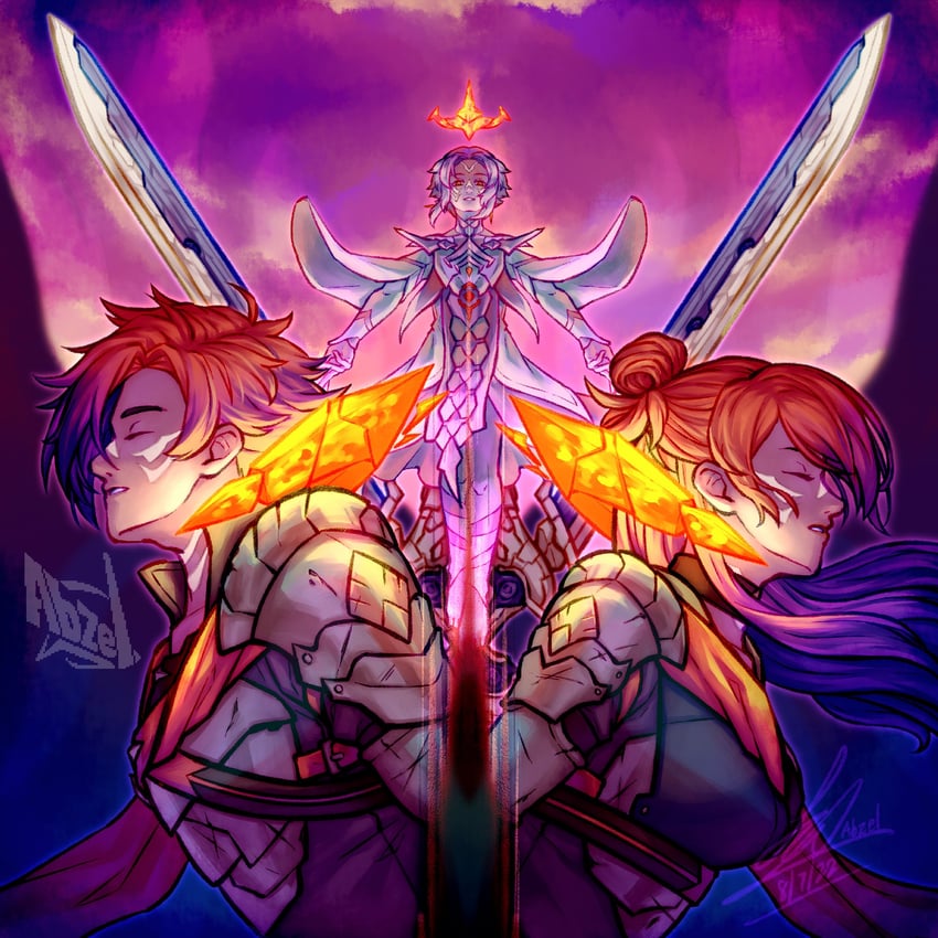 female shez, male shez, and arval (fire emblem and 2 more) drawn by iamblz_twt