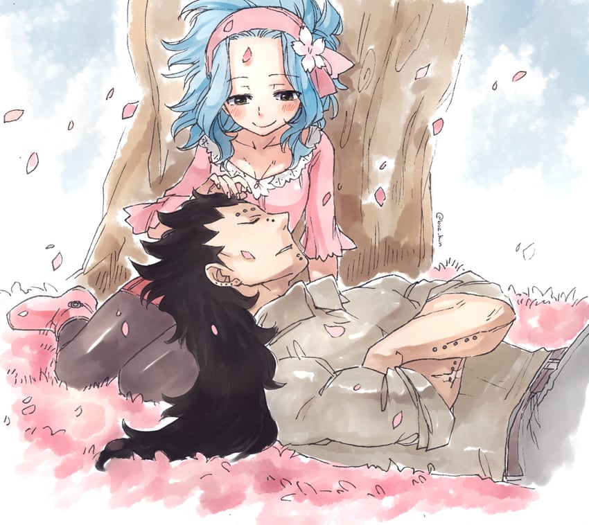 levy mcgarden and gajeel redfox (fairy tail) drawn by rusky