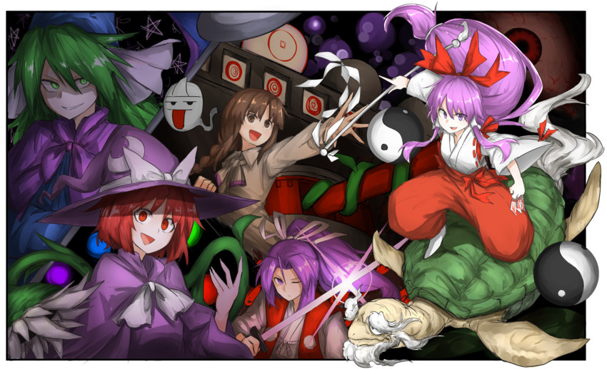 hakurei reimu, kirisame marisa, mima, meira, rika, and 1 more (touhou and 1 more) drawn by kankan33333