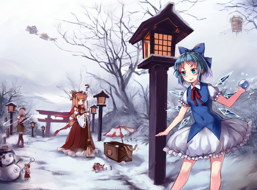 hakurei reimu, kirisame marisa, konpaku youmu, cirno, ibuki suika, and 2 more (touhou) drawn by g.h_(gogetsu)