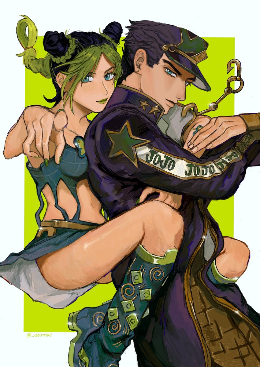 kujo jotaro and kujo jolyne (jojo no kimyou na bouken and 1 more) drawn by aoiro0401