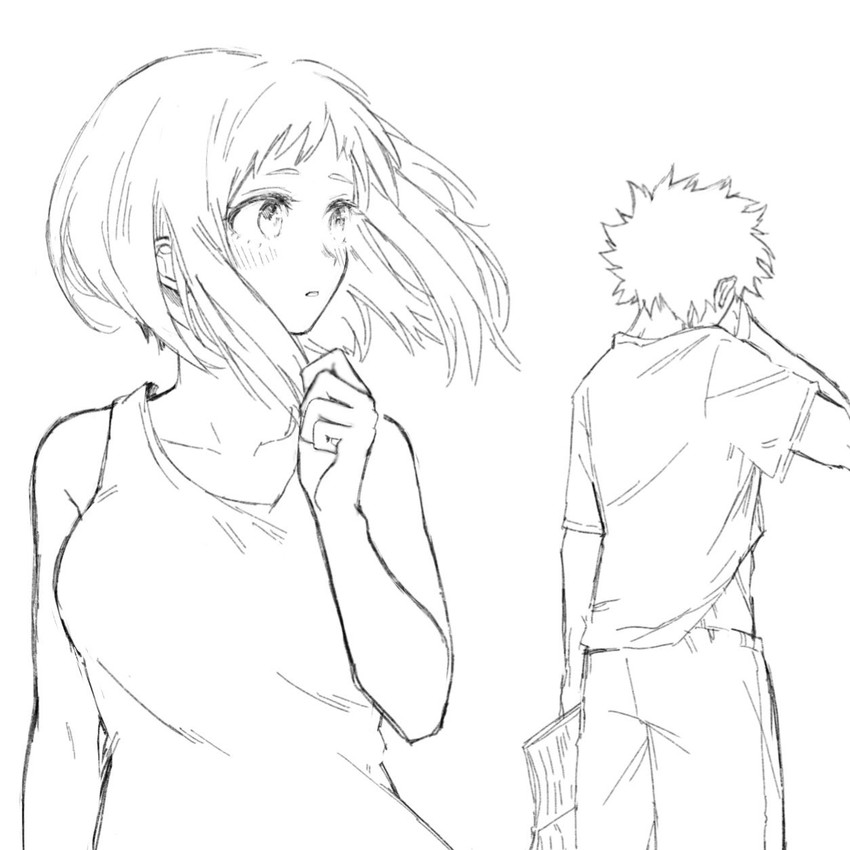 midoriya izuku and uraraka ochaco (boku no hero academia) drawn by honwaka_zz