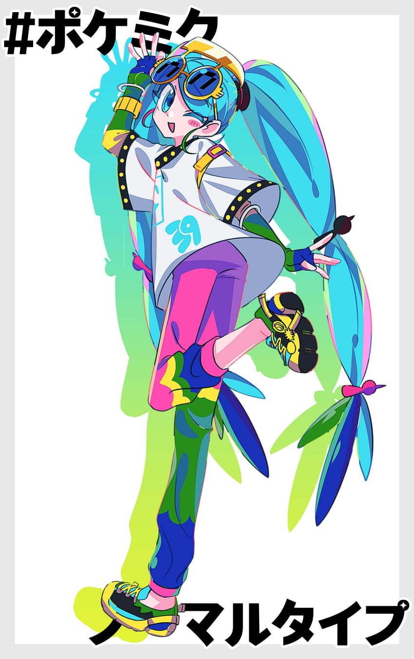hatsune miku and normal miku (pokemon and 2 more) drawn by meong-ge