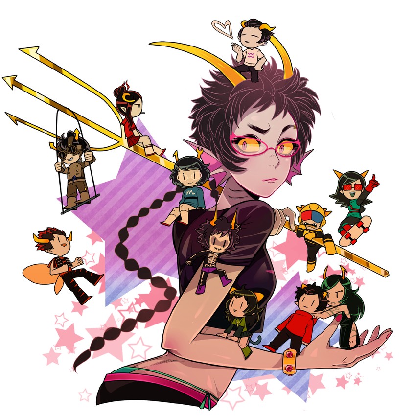 meulin leijon, aranea serket, kankri vantas, meenah peixes, damara megido, and 7 more (homestuck) drawn by dengaku_ame