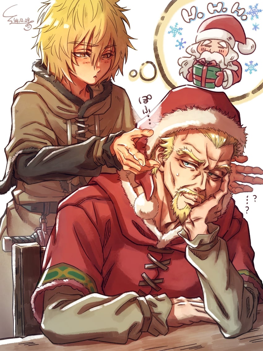 santa claus, thorfinn, and askeladd (vinland saga) drawn by shirube_akashi