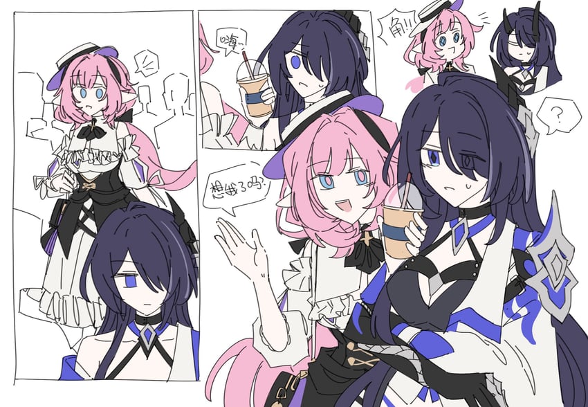 elysia and acheron (honkai and 2 more) drawn by gelinzzz