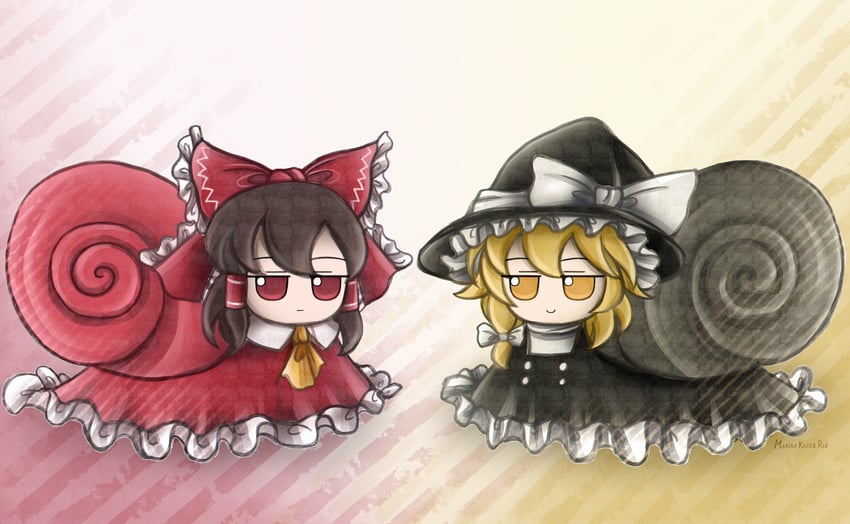 hakurei reimu and kirisame marisa (touhou) drawn by marina_killer_red