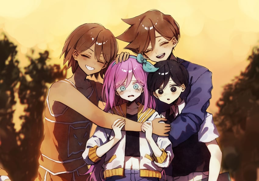 sunny, aubrey, kel, and hero (omori) drawn by hanabata0320