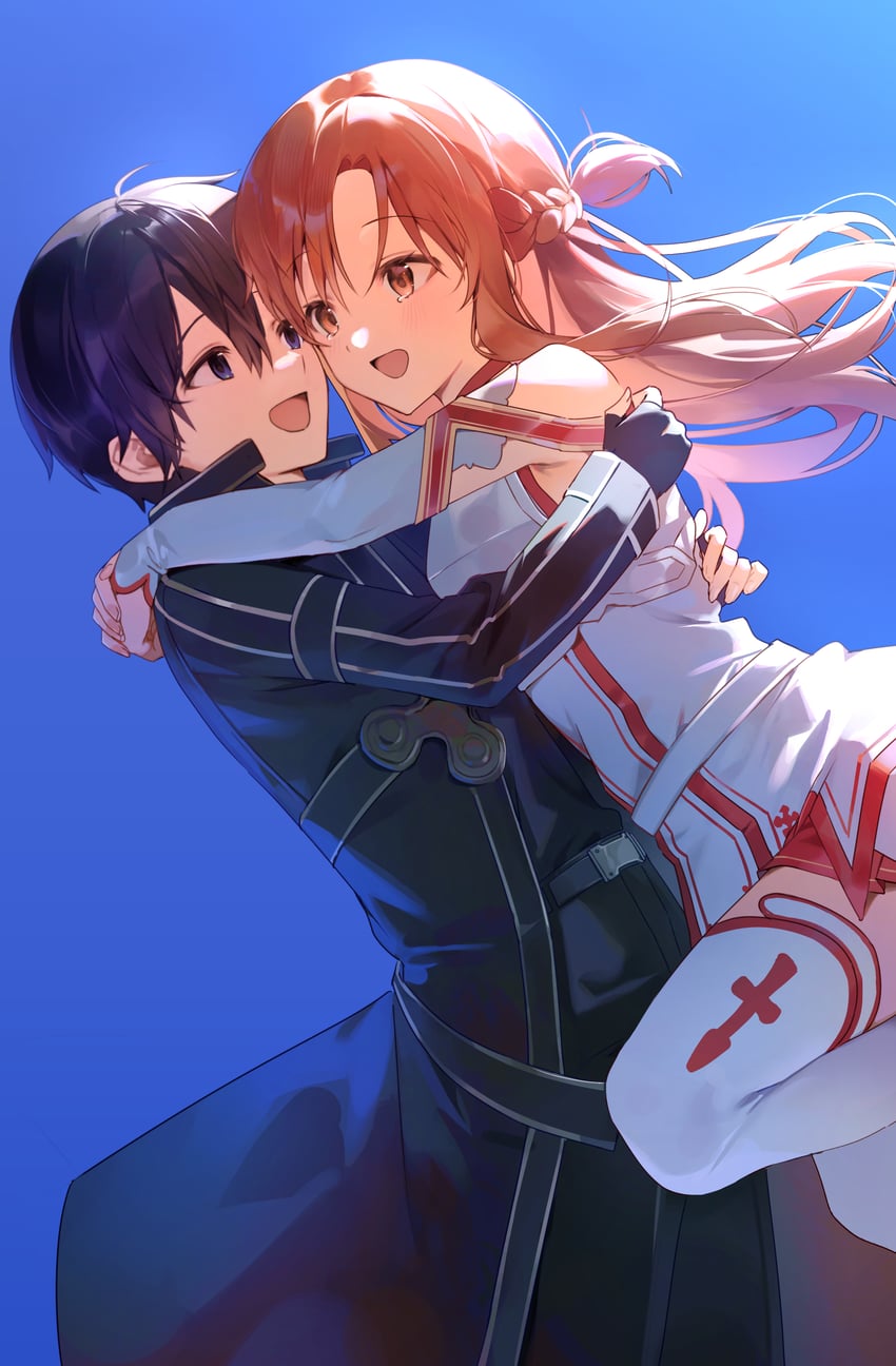 asuna and kirito (sword art online) drawn by emduck