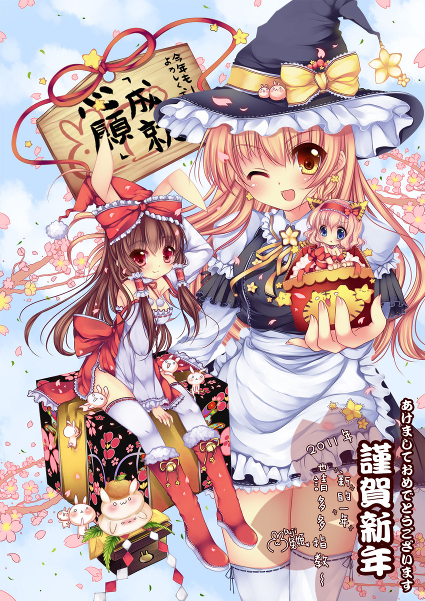 hakurei reimu, kirisame marisa, and alice margatroid (touhou) drawn by usagihime