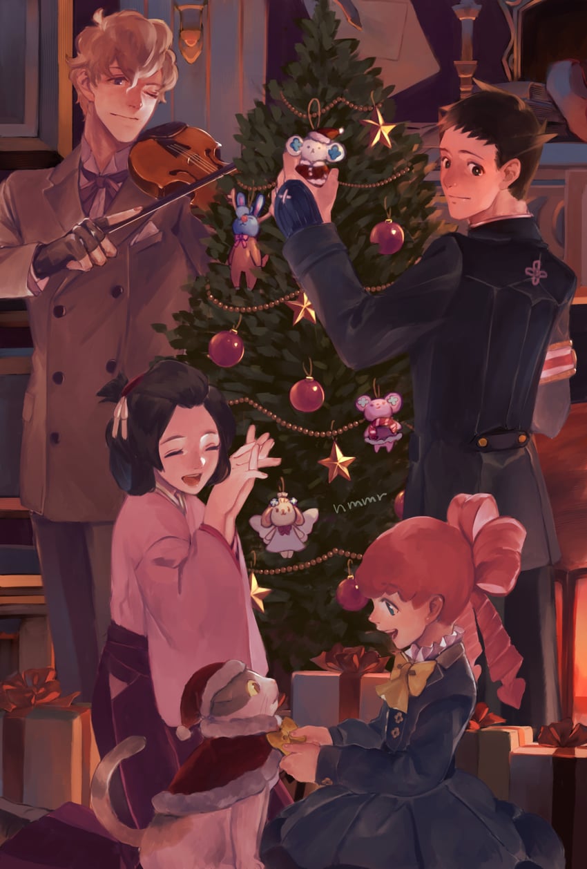 ryunosuke naruhodo, herlock sholmes, susato mikotoba, iris wilson, wagahai, and 4 more (ace attorney and 1 more) drawn by nmimymr