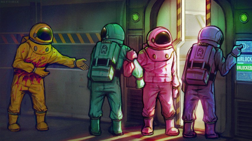 crewmate, yellow, impostor, cyan, purple, and 1 more (among us) drawn by neytirix