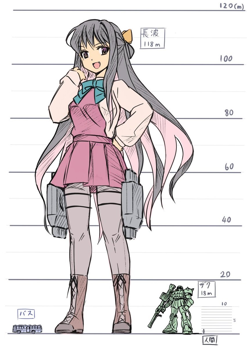 naganami and zaku ii (kantai collection and 2 more) drawn by seo_tatsuya