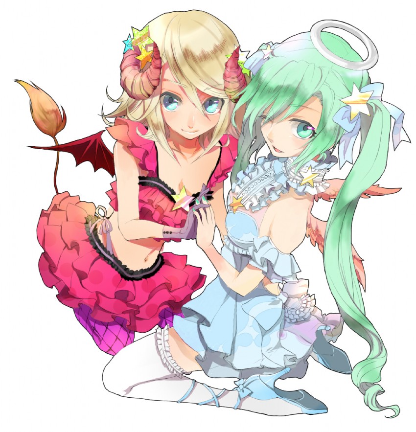 hatsune miku and kagamine rin (vocaloid) drawn by macco and tsumaka