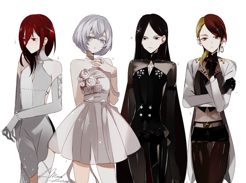 diamond, cinnabar, bort, and rutile (houseki no kuni) drawn by mina_hiragi