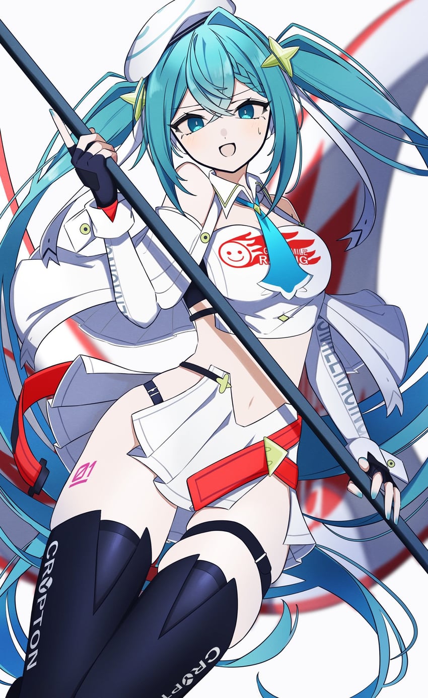 hatsune miku and racing miku (vocaloid and 1 more) drawn by nanashnojo