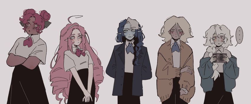 shadow milk cookie, eternal sugar cookie, pure vanilla cookie, white lily cookie, and hollyberry cookie (cookie run and 1 more) drawn by sourcream_zzz