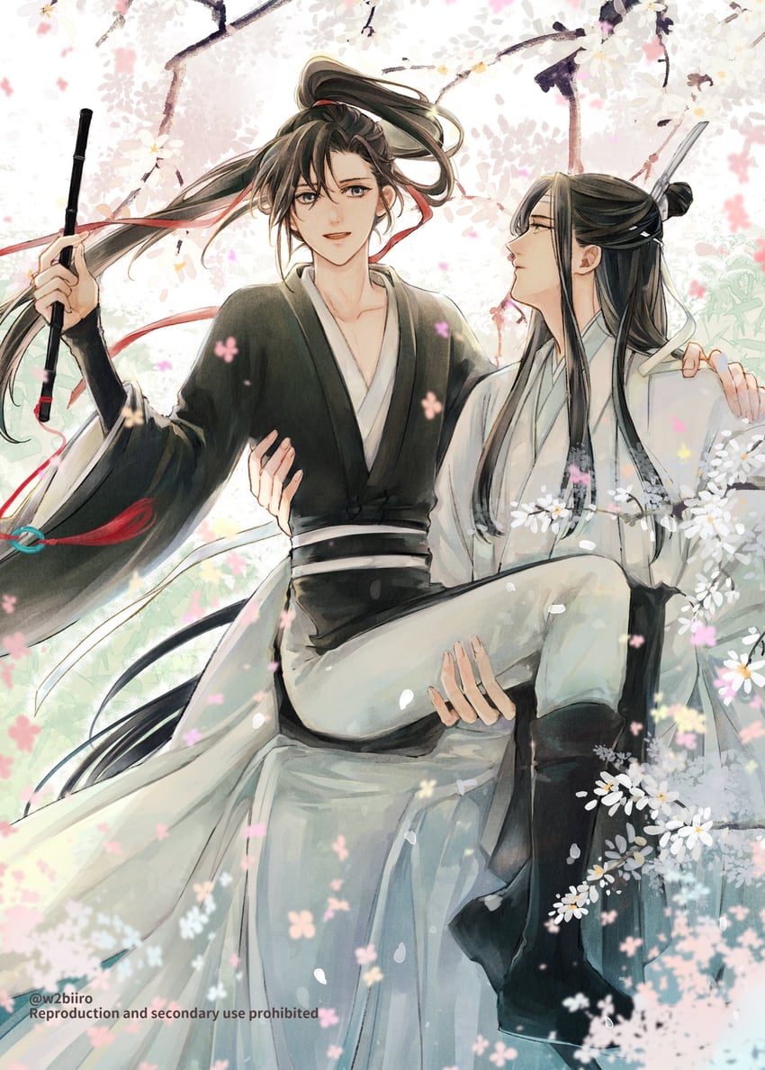 wei wuxian and lan wangji (modao zushi) drawn by w2biiro