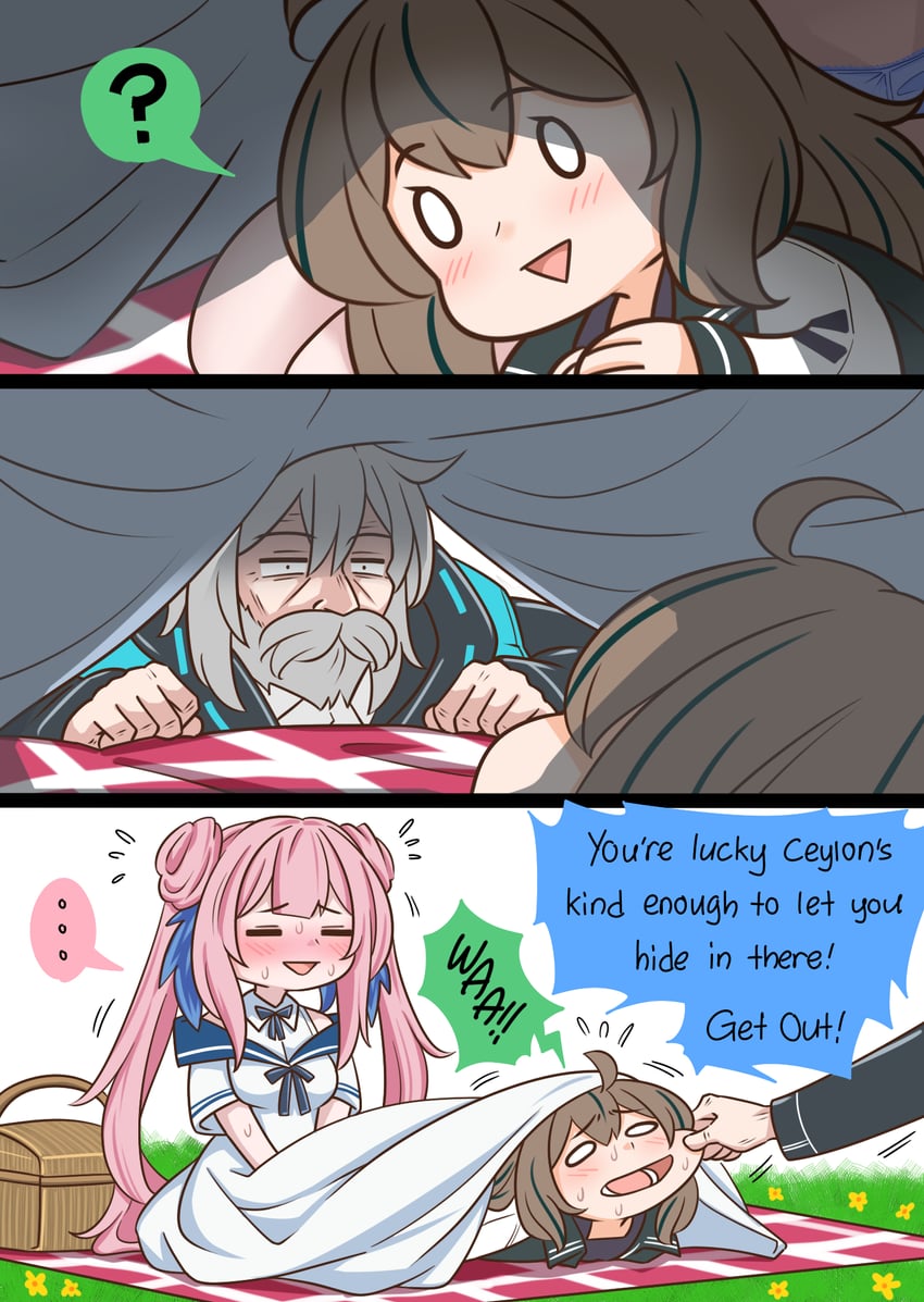 ceylon, old man, and cuora (arknights) drawn by guin_guin