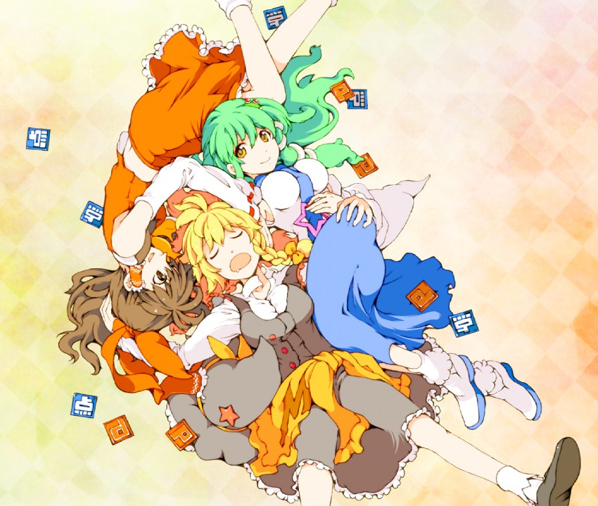 hakurei reimu, kirisame marisa, and kochiya sanae (touhou and 1 more) drawn by ichizen_(o_tori)