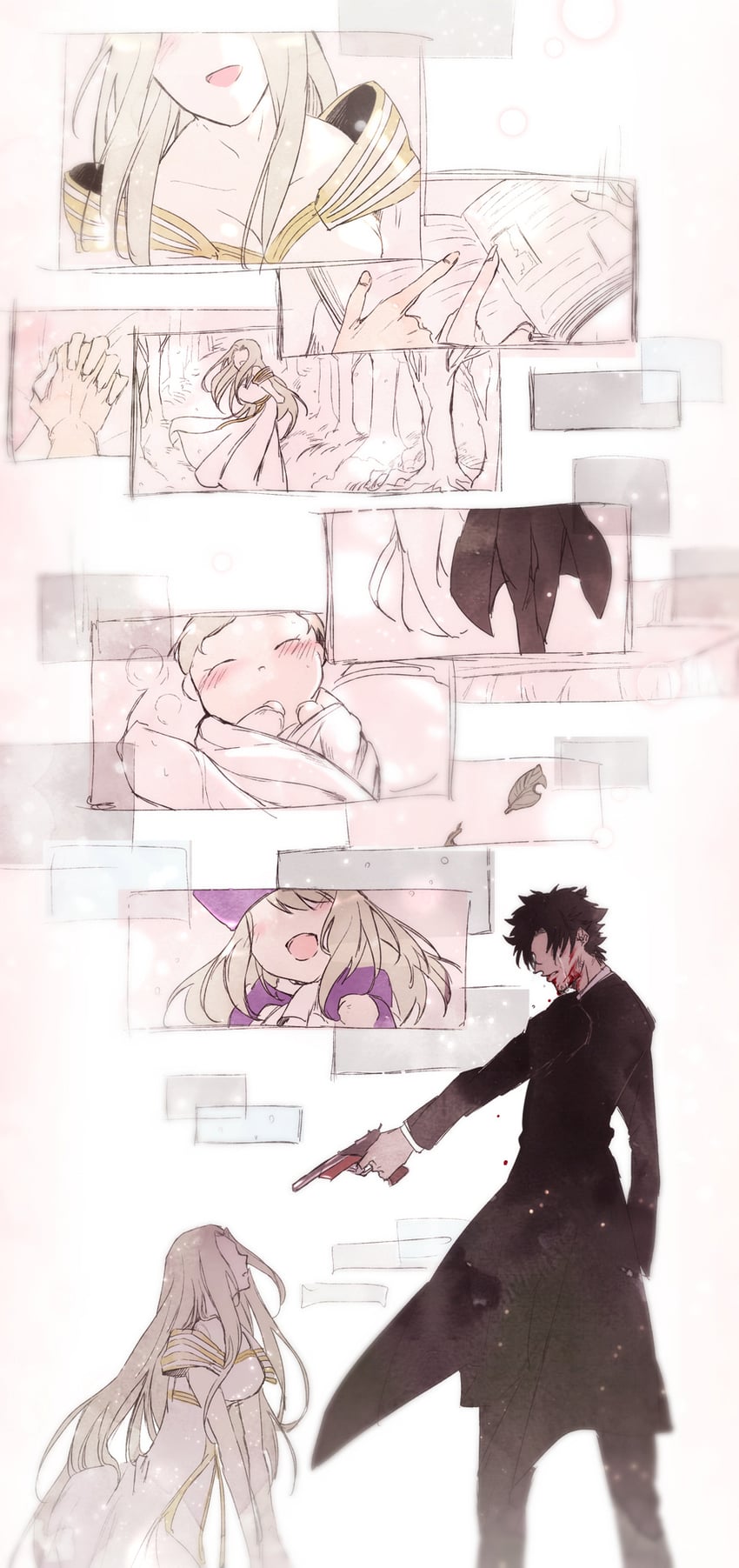 illyasviel von einzbern, emiya kiritsugu, and irisviel von einzbern (fate and 1 more) drawn by kouya_(kyk428)