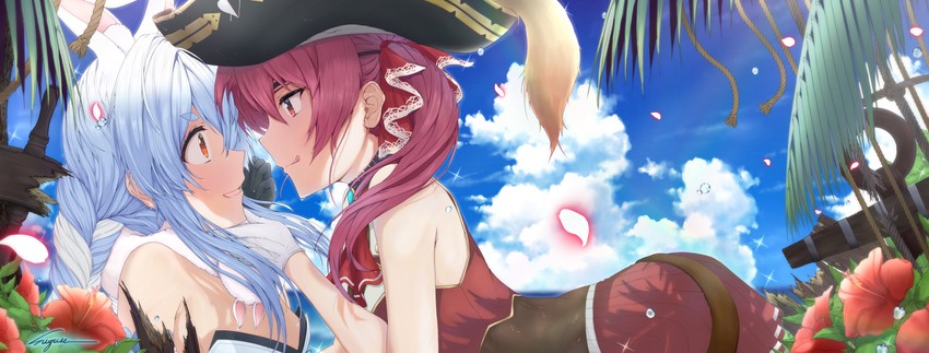 houshou marine and usada pekora (hololive) drawn by mizuki_(xeaz2854)
