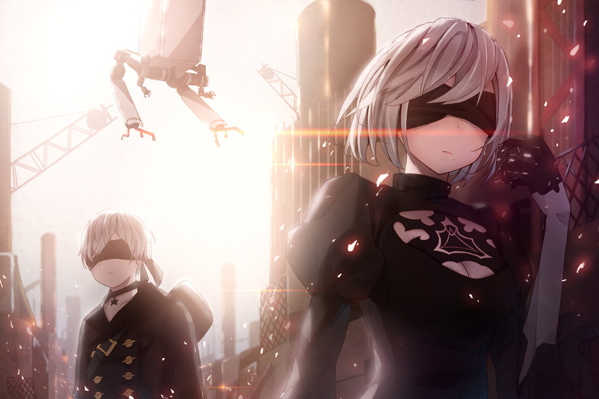 2b, 9s, and pod (nier and 1 more) drawn by pot-palm