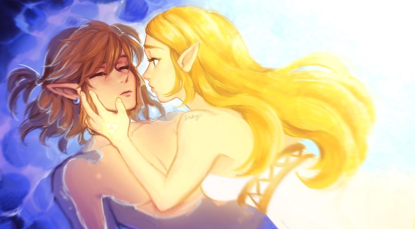 link and princess zelda (the legend of zelda and 1 more) drawn by saintseby