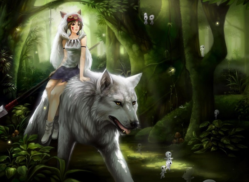 san, kodama, and moro no ichizoku (mononoke hime) drawn by syncaidia