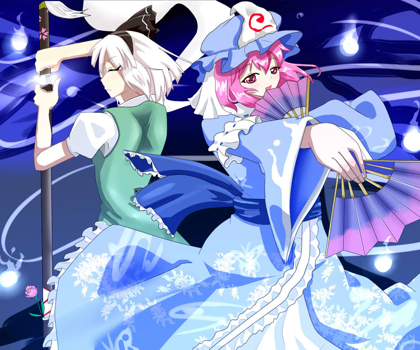 konpaku youmu and saigyouji yuyuko (touhou) drawn by rakku_(10219563)