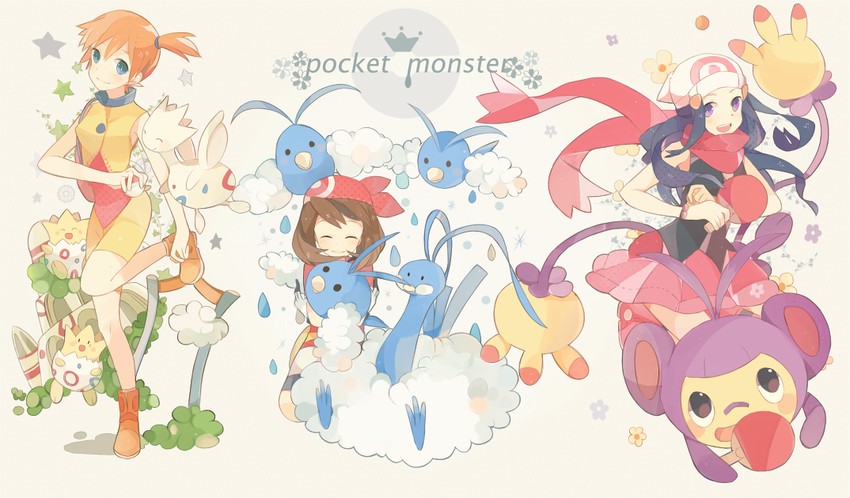 dawn, may, misty, altaria, togepi, and 3 more (pokemon and 1 more) drawn by kashi_(number)