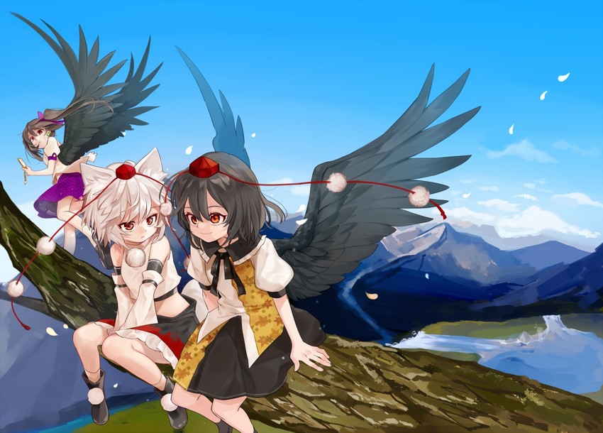 shameimaru aya, inubashiri momiji, and himekaidou hatate (touhou) drawn by gotoh_(nekocat)