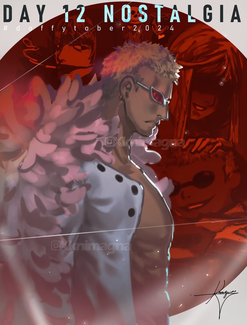 trafalgar law, donquixote doflamingo, donquixote rocinante, baby 5, and donquixote's mother (one piece) drawn by knimagna