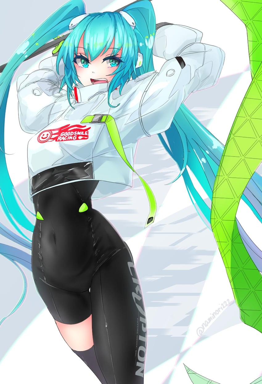 hatsune miku and racing miku (vocaloid and 2 more) drawn by naminori222