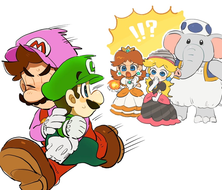 princess peach, mario, luigi, princess daisy, blue toad, and 4 more (mario and 1 more) drawn by mimimi_(mimimim9999)