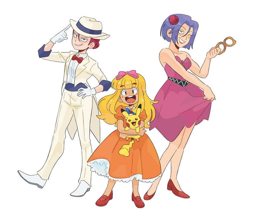 pikachu, ash ketchum, jessie, james, and ashley (pokemon and 1 more) drawn by kiana_mai