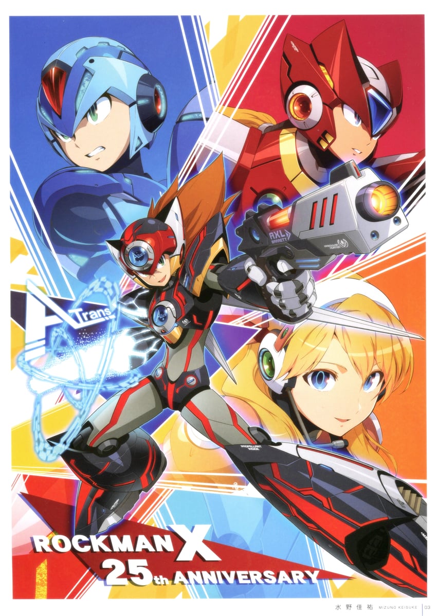 zero, x, axl, and alia (mega man and 1 more) drawn by mizuno_keisuke