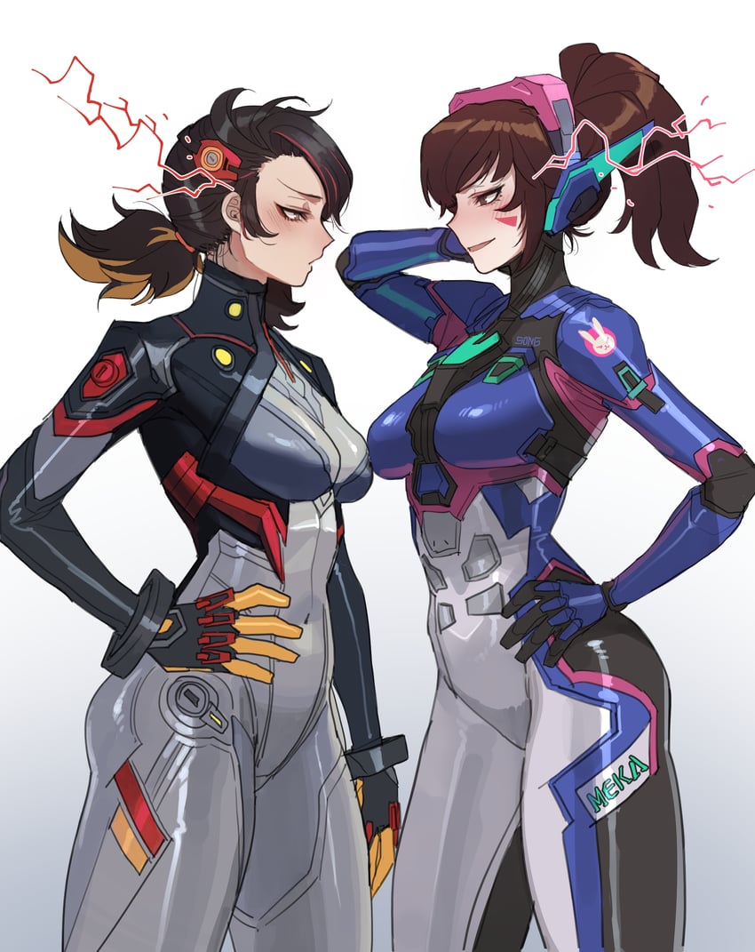 d.va and peni parker (marvel and 4 more) drawn by ratatatat74