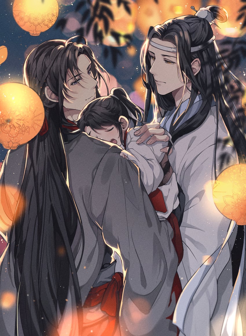 wei wuxian, lan wangji, and lan sizhui (modao zushi) drawn by ronpu_cooing