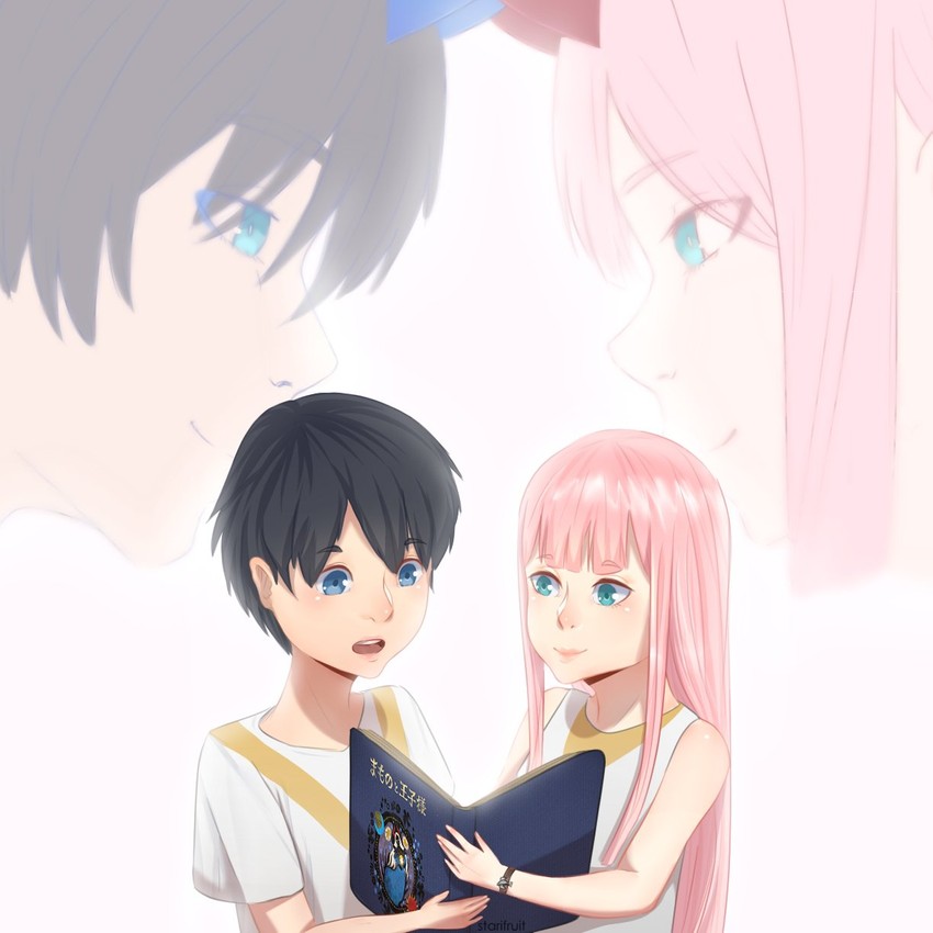 zero two and hiro (darling in the franxx) drawn by anichka