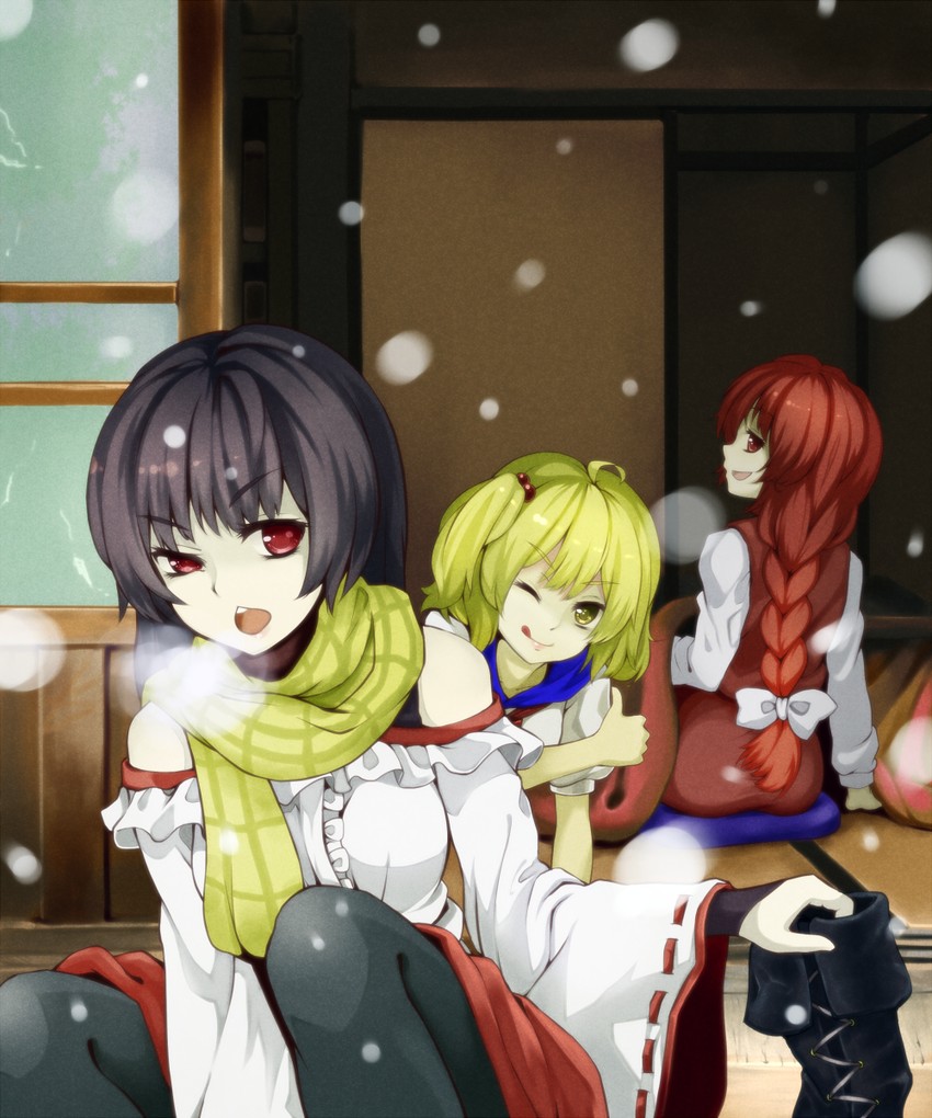 sendai hakurei no miko, okazaki yumemi, and kitashirakawa chiyuri (original and 2 more) drawn by jurakin