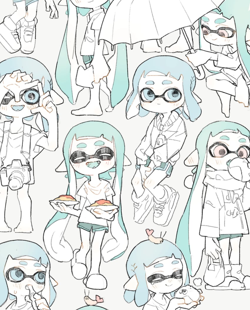 inkling player character and inkling girl (splatoon) drawn by aspara