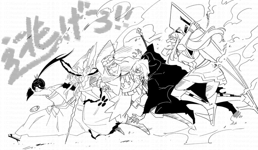 curse maker, bushidou, paladin, bushidou 2, doctor magus, and 5 more (sekaiju no meikyuu) drawn by nikki_kyousuke