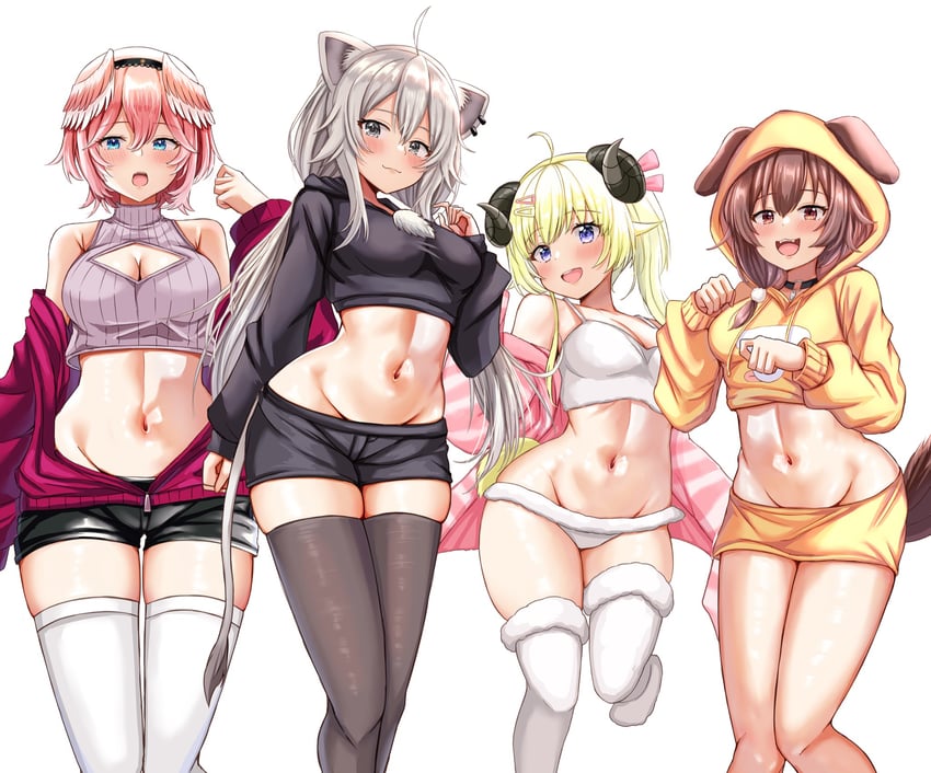 inugami korone, shishiro botan, tsunomaki watame, and takane lui (hololive) drawn by nootomo