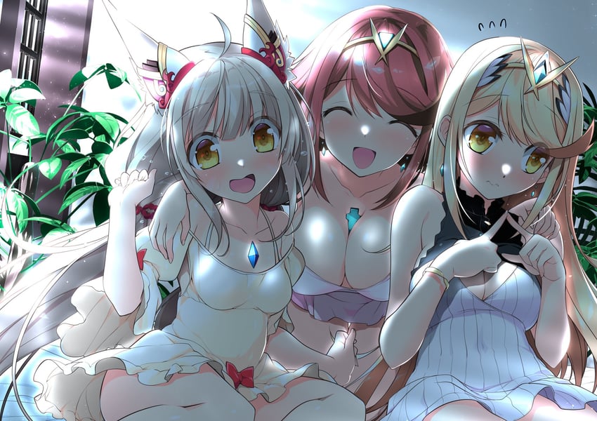 pyra, mythra, and nia (xenoblade chronicles and 1 more) drawn by watsuki_ayamo