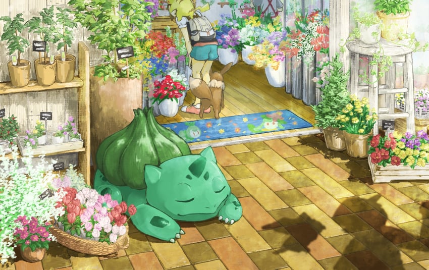 pikachu, eevee, bulbasaur, lilligant, petilil, and 1 more (pokemon) drawn by 510f