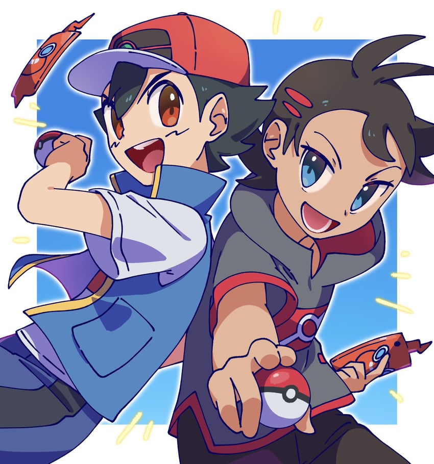 ash ketchum, rotom, rotom phone, and goh (pokemon and 1 more) drawn by omochi_(omotimotittona3)