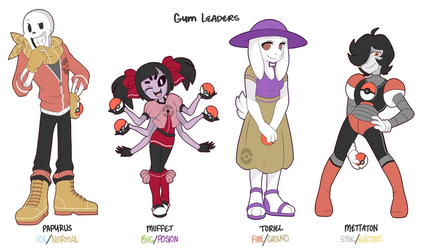 papyrus, toriel, mettaton, muffet, and mettaton ex (pokemon and 2 more) drawn by friisans
